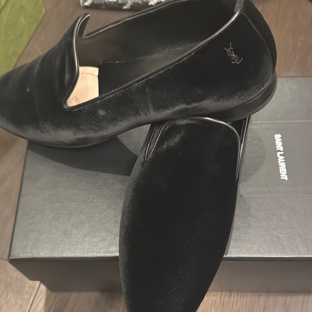 Saint Laurent Black Velvet Slip-On Loafers